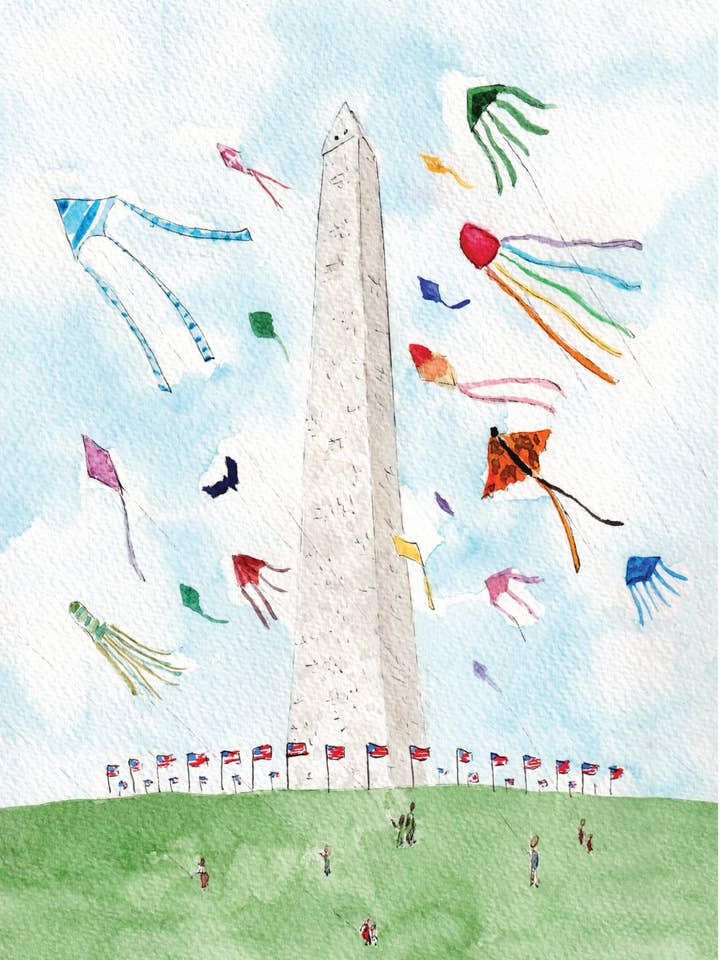 Kites with Washington Monument Watercolor Print for wholesale by Alexandra Schmeling Fine Art
