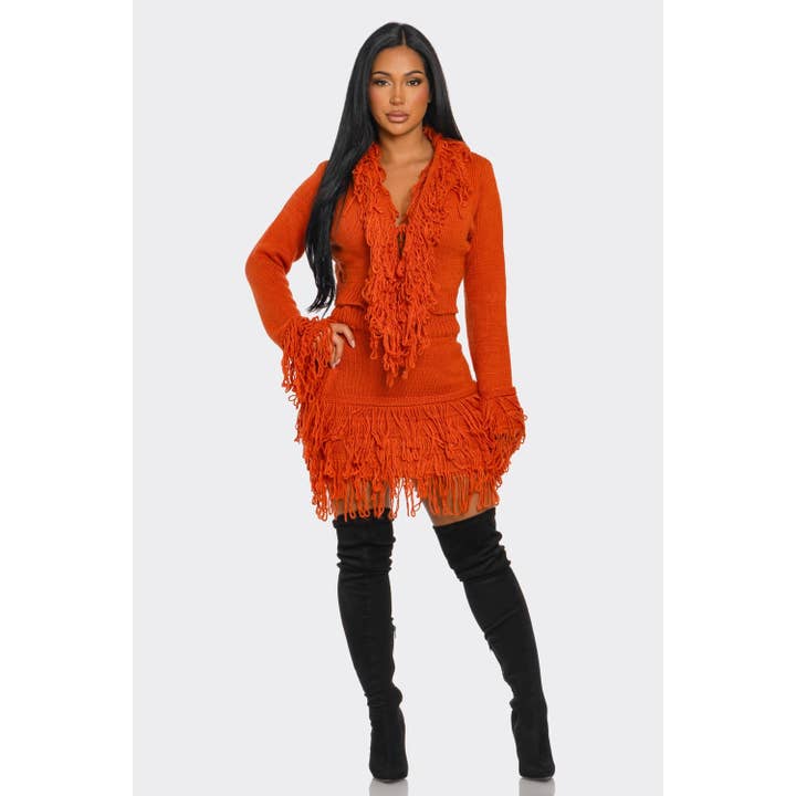 Fringe Sweater Skirt Set for wholesale by DORCAS