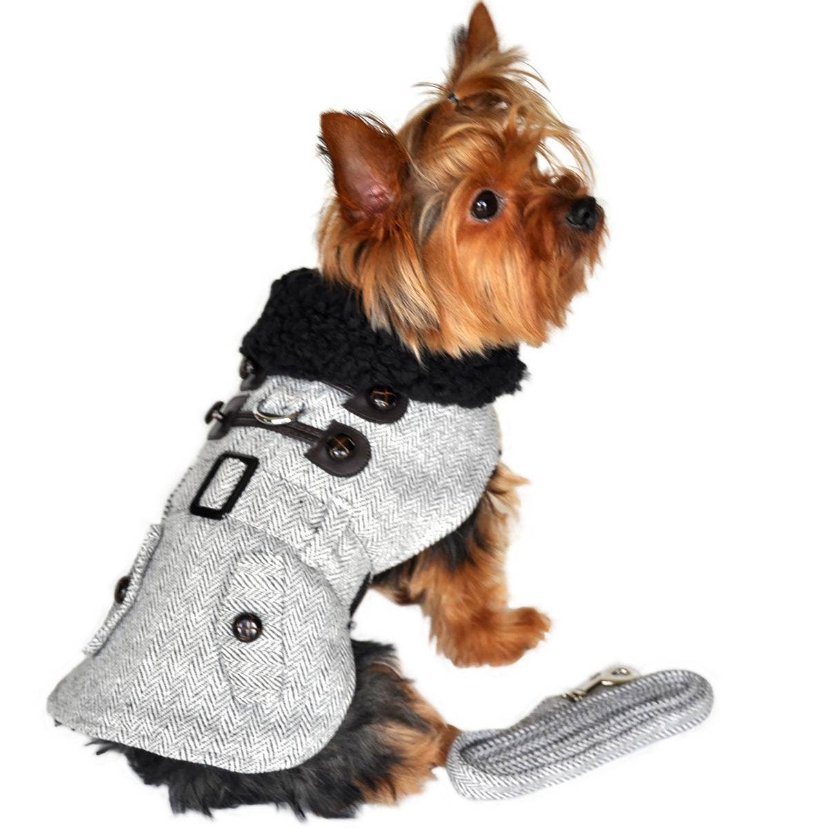 Doggie Design - Wholesale Pet Coat - Dog - Grey Herringbone Designer Harness Coat1