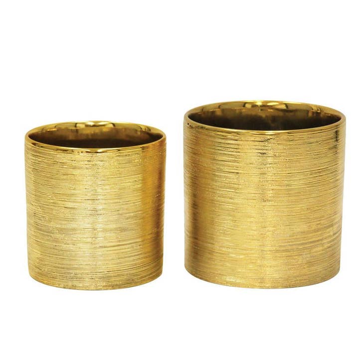 Etched Metallic Collection | Ceramic Orchid Pot, Etched Gold for wholesale on Faire