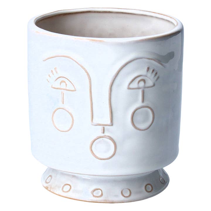 GE20749 : Cache-pot en céramique à profil blanc, petit 4,8x4,4 pouces pour la vente par Silver Tree Home & Holiday