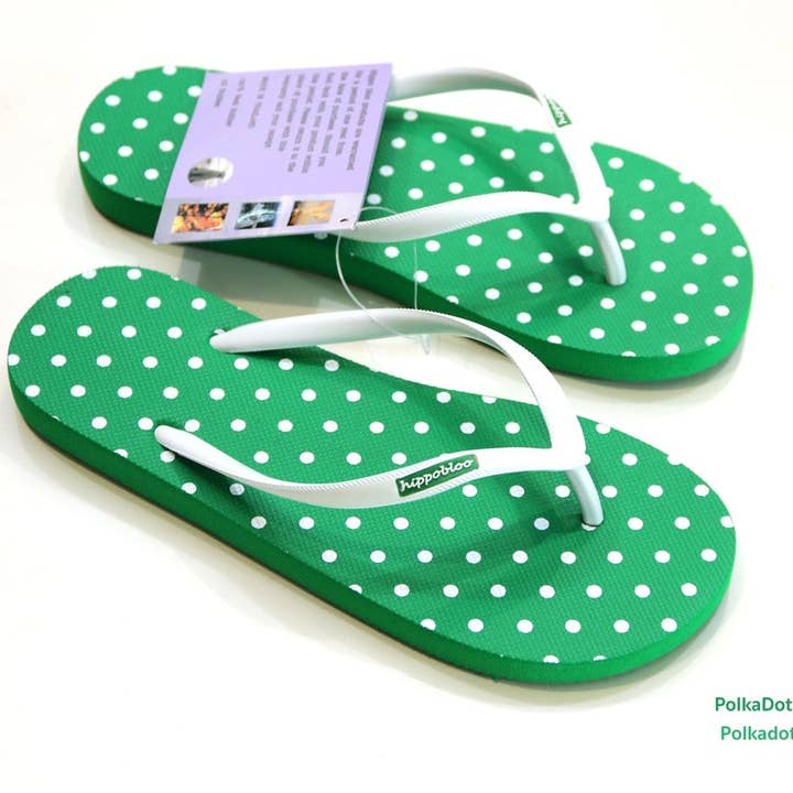 Hippobloo Flip Flop grüne Polka aus Naturkautschuk BPAfrei vegan Hippo Bloo für den Großhandel von Brotzeit