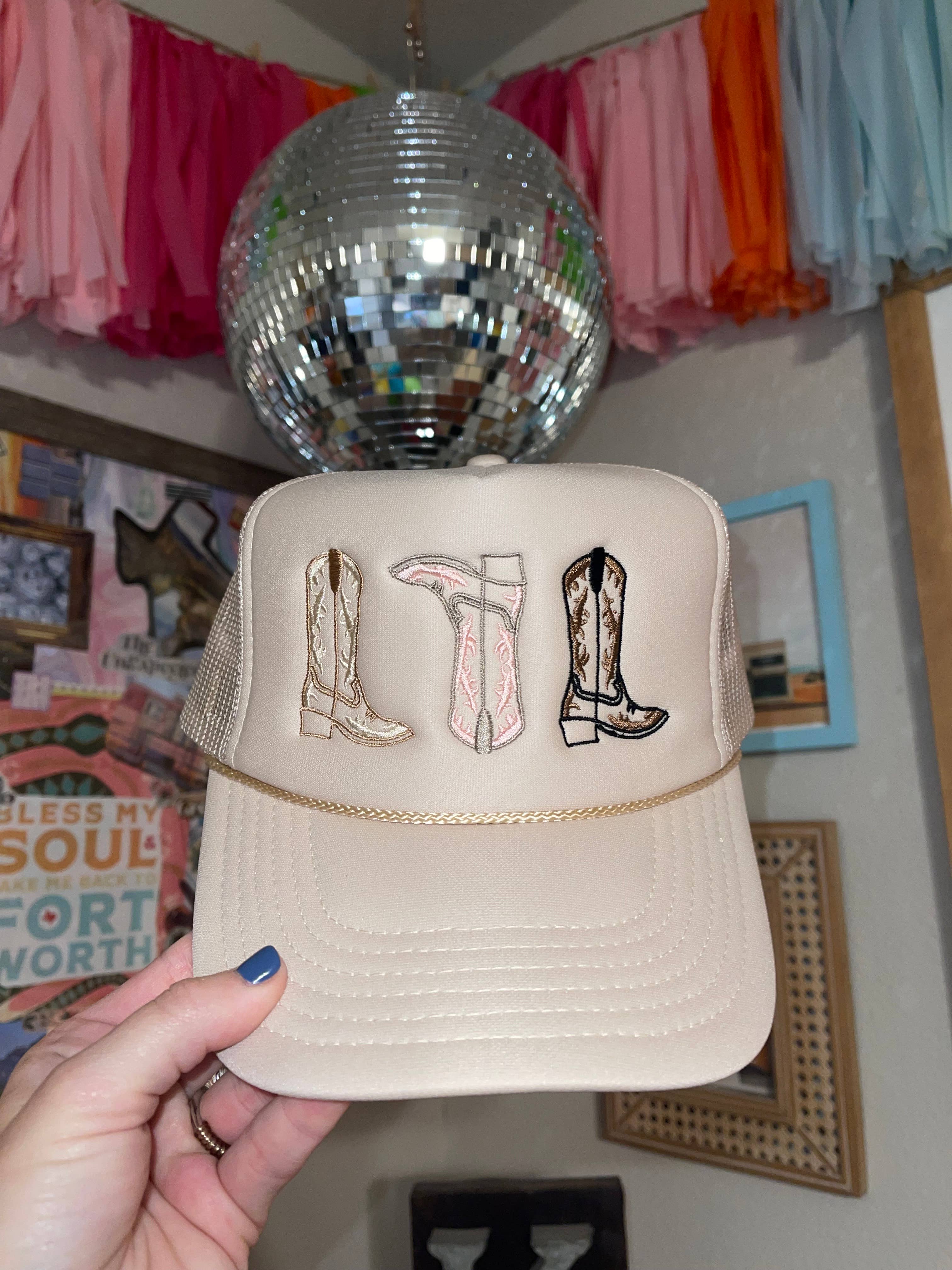 Texas Sun Creative - Wholesale Trucker Hat - Women's - Lainey 3 Boot Embroidered Trucker Hat