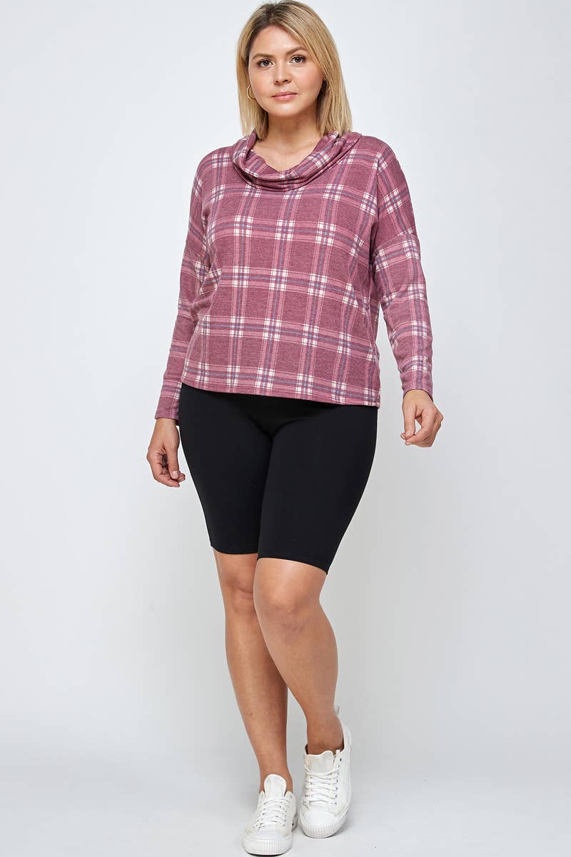 Haute Fox Plus Size & Contemporary - Wholesale Knit Top - Women's - Plus Size Soft French Terry Plaid Top 17668-T8