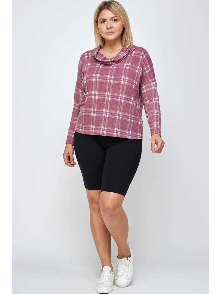 Haute Fox Plus Size & Contemporary - Wholesale Knit Top - Women's - Plus Size Soft French Terry Plaid Top 17668-T8