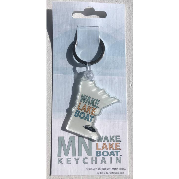 Wake, Lake, Boat Keychain for wholesale by Little Dorset Shop