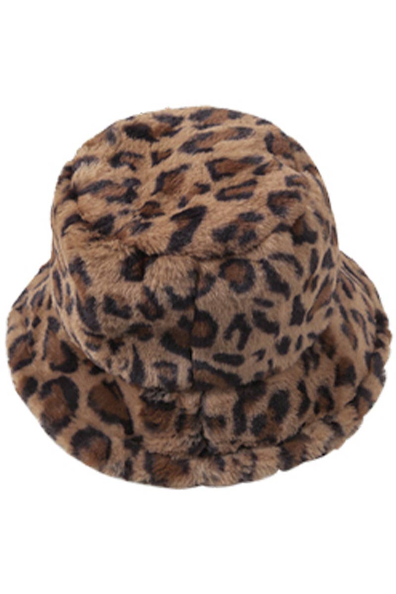 Cap Zone – Großhandel Bucket Hat – Damen – flauschiger Fischerhut aus flauschigem Kunstpelz mit Leopardenmuster3