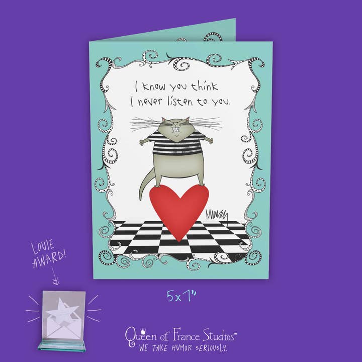 LOUIE AWARD WINNER Funny Anniversary Card With Cat for wholesale by Queen of France Studios