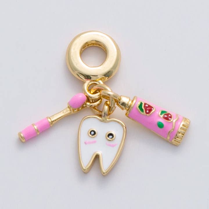 18K Gold Filled Dentist Tooth Brush Paste Rhondelle Drop Pendant | C224 for wholesale by Aim Eternal