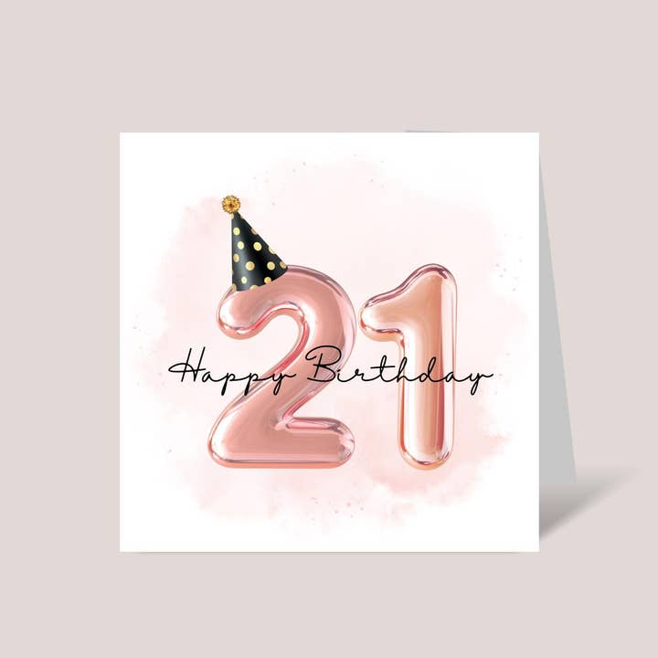 Design Sprinkles - Wholesale Birthday Card - 21st Birthday Card with Pink Number Balloons0