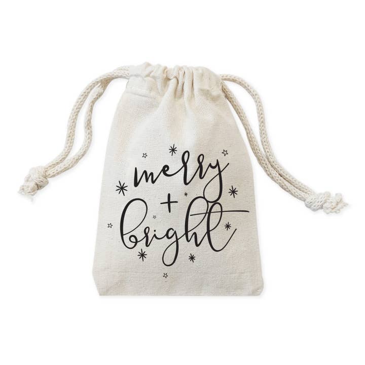 Merry & Bright Treat Bag and Drawstring Pouch - 6-Pack for wholesale by The Cotton & Canvas Co.