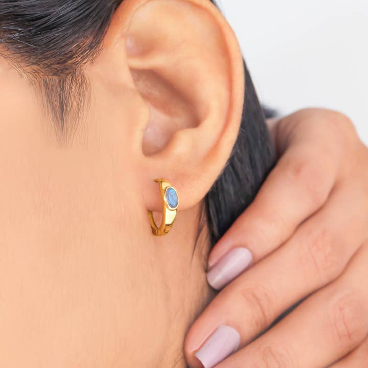 Tiramisu - Wholesale Hoop Earrings - 14K Gold Plated Silver Labradorite Gemstone Hoop Earring1