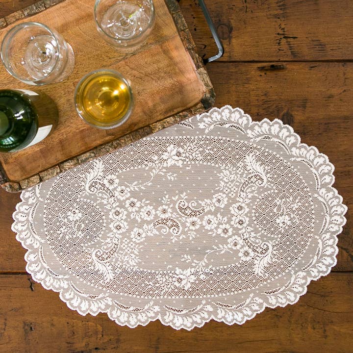 Floret 14x20 Ecru Lace Placemat Set of 4 for wholesale by Heritage Lace