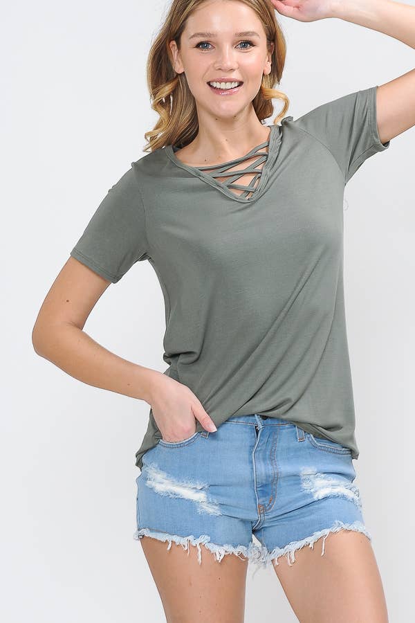 Burgundy Apparel - Wholesale Knit Top - Women's - CRISS CROSS SHORT SLEEVE TOP13