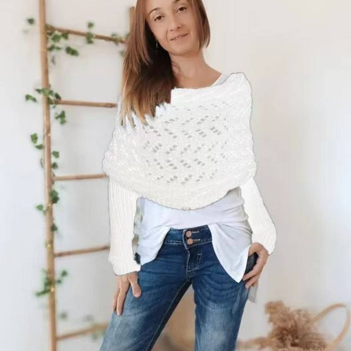 NINEXIS - Vente Écharpe – femme - CWASC1793_ÉCHARPE CREUSE TORSADÉE À COL CHÂLE À MANCHES LONGUES5