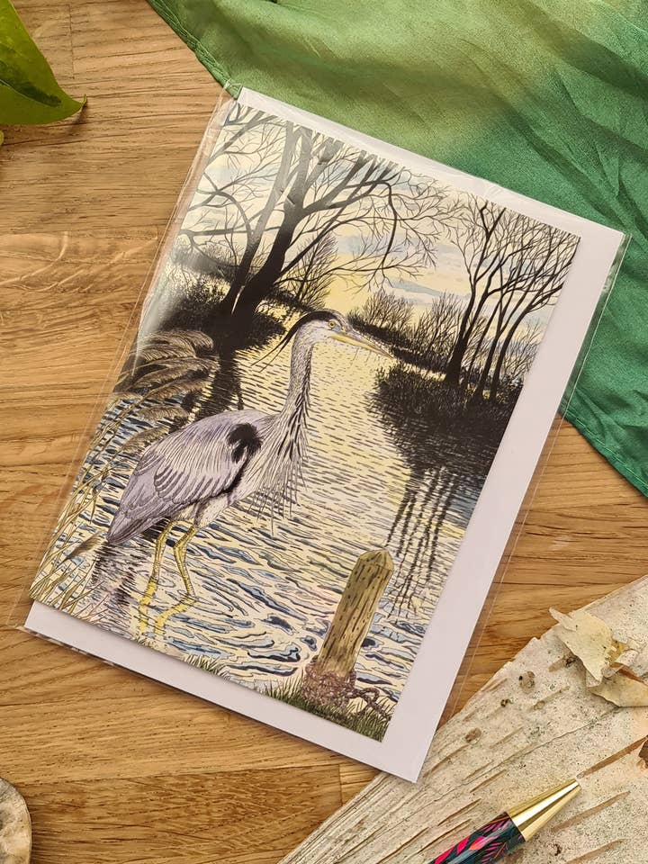 Twilight Heron - Greetings Card for wholesale by At the Cherry Tree