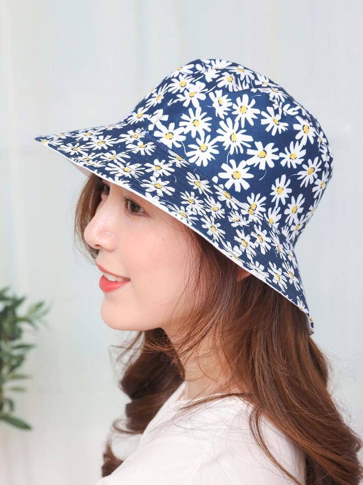 JCBUH002 Hvid & Blå Daisy Bøllehat for engroshandel hos JC Sunny Fashion