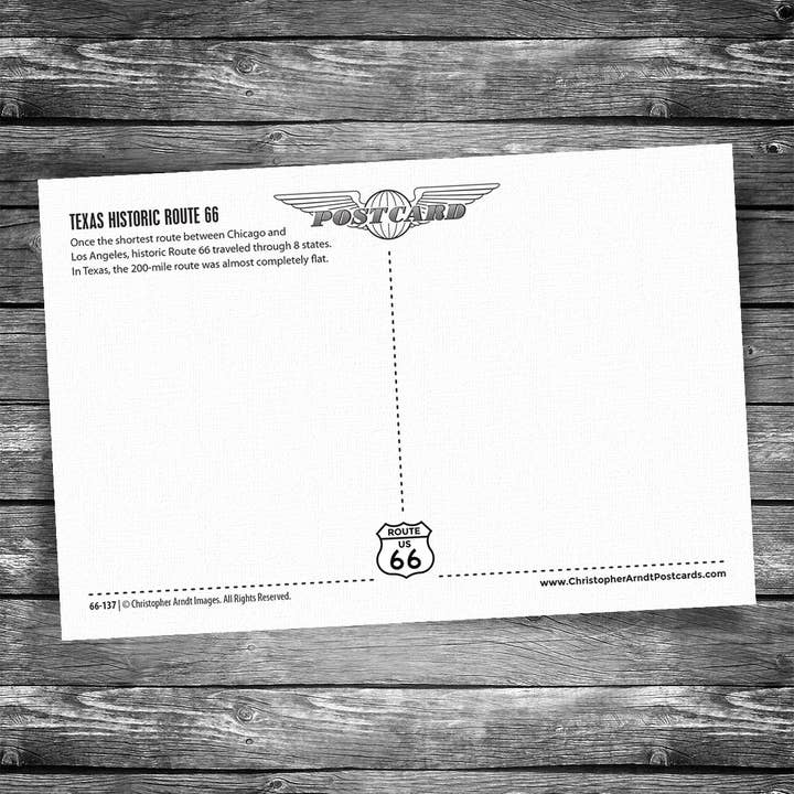 Christopher Arndt Postcard Co. - Wholesale Postcard - Greetings from Route 66 Texas Map Postcard1