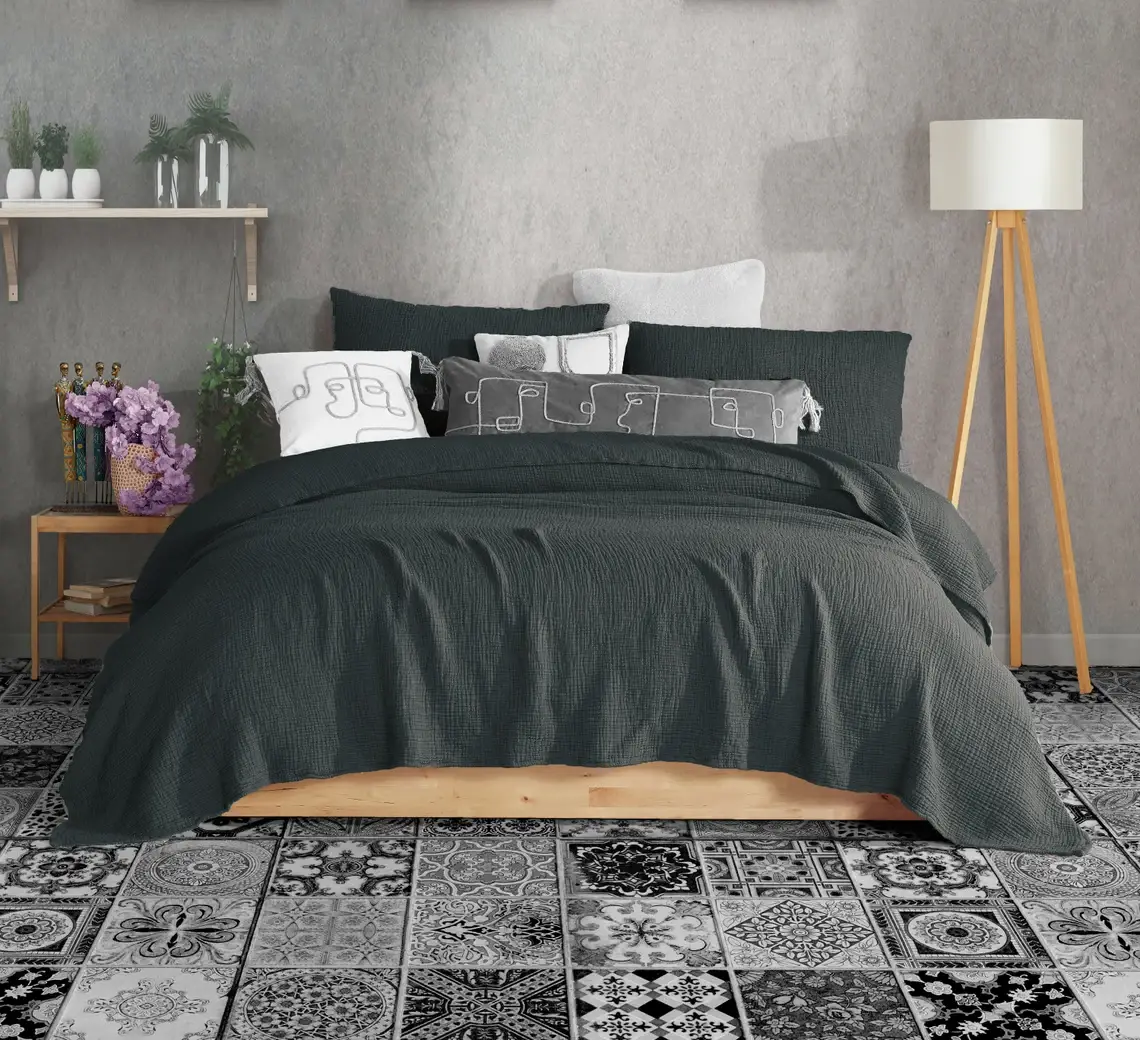 Aseel Buy Good - Wholesale Throw Blanket - Muslin Cotton Throw, Bed Cover Black Color2