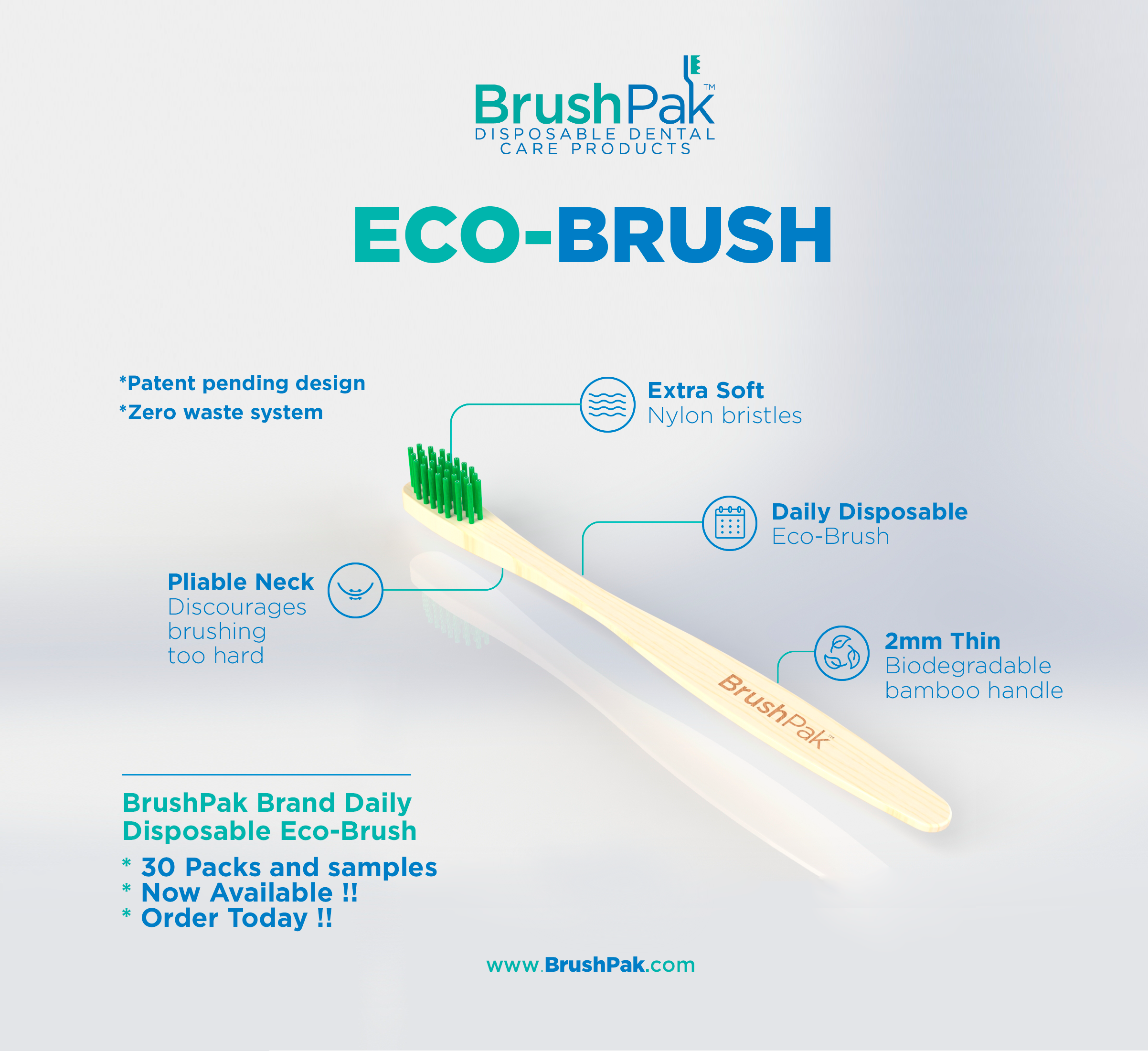 BrushPak - Wholesale Toothbrush - BrushPak™ Brand Daily Disposable Eco-Brush (30-Pack Box)2
