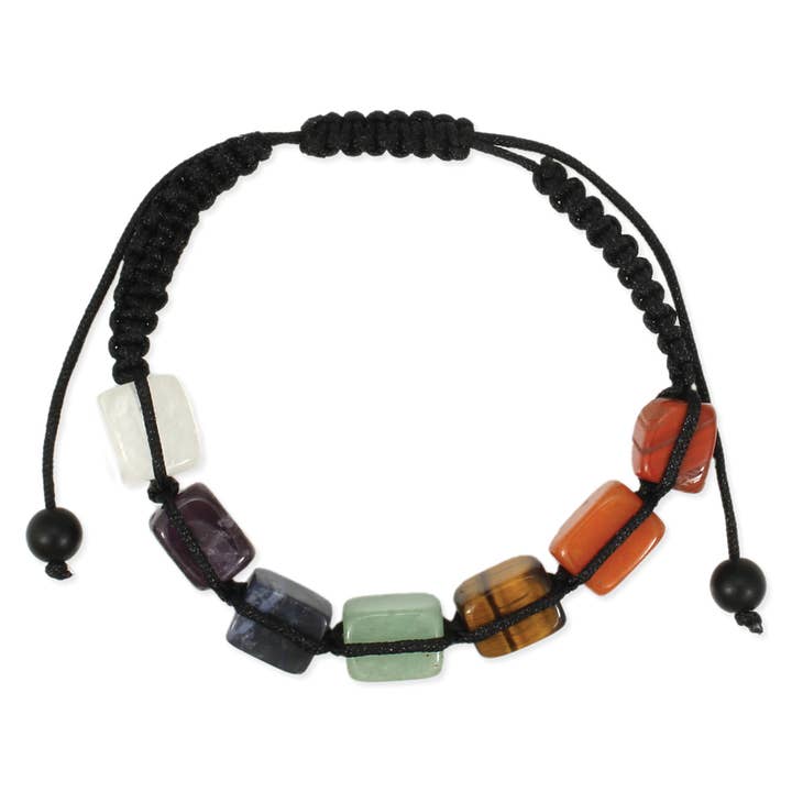 ZAD - Wholesale Beaded Bracelet - Chakra Edge Square Stone Bead Pull Bracelet