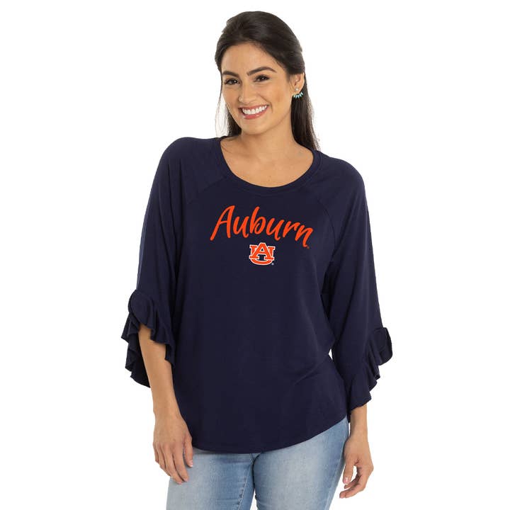 Flying Colors Apparel - Wholesale Screen Printed T-Shirt - Women's - Auburn Tigers Renata Ruffle Sleeve Top