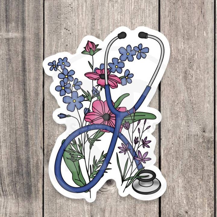 Nurse Sticker Stethoscope Floral - Vinyl Sticker for wholesale by Roseish Designs