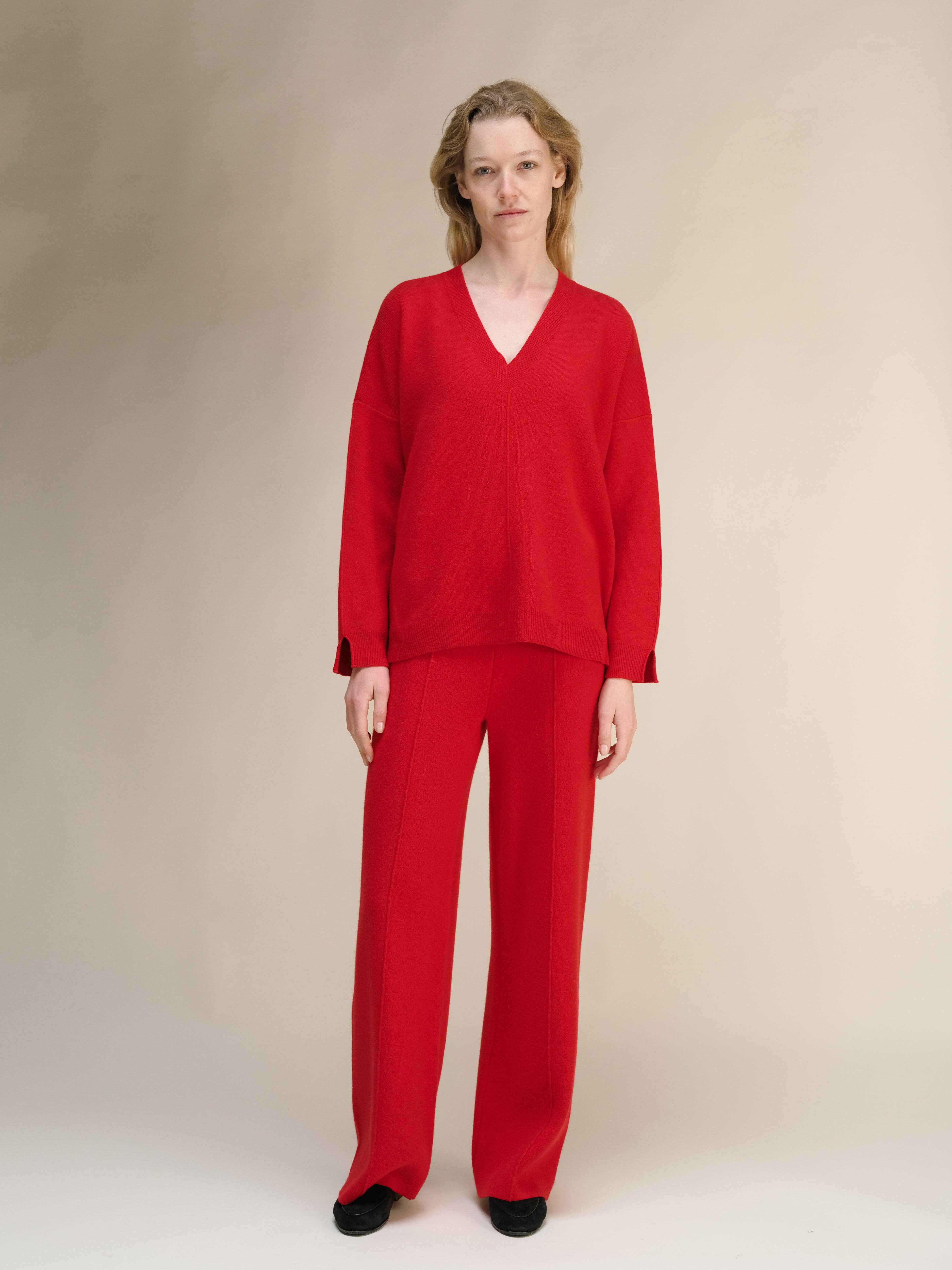 Lèmme - Venta al por mayor Jersey de punto - Mujer - Maxi de Cuello en V Sólido con Mezcla de Cachemira y Aberturas Laterales5