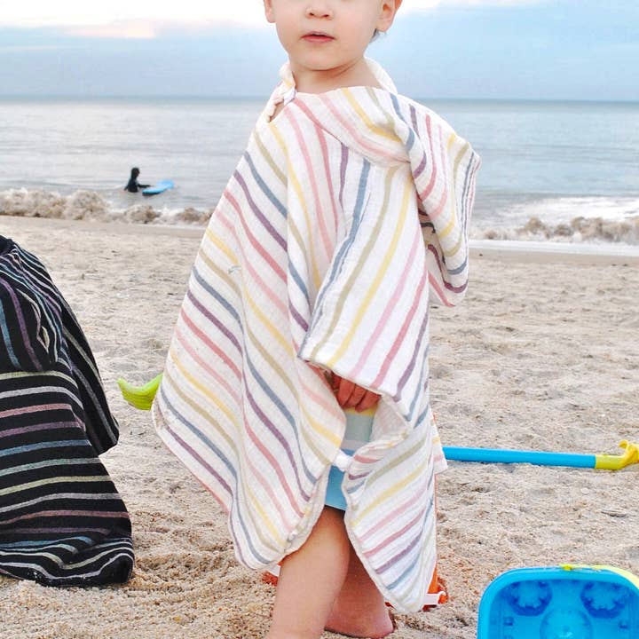 Rainbow Cotton Gauze Summer Cover Up Poncho for wholesale by Otto & Odette LLC