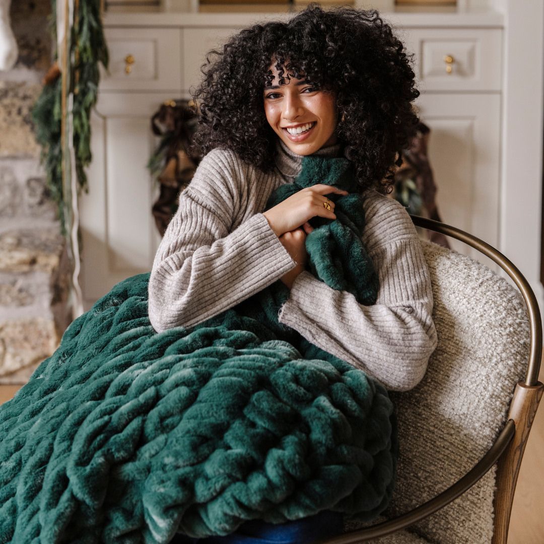 Forest HOLIDAY DOUBLE RUCHED FAUX FUR THROW BLANKETS for wholesale on Faire3