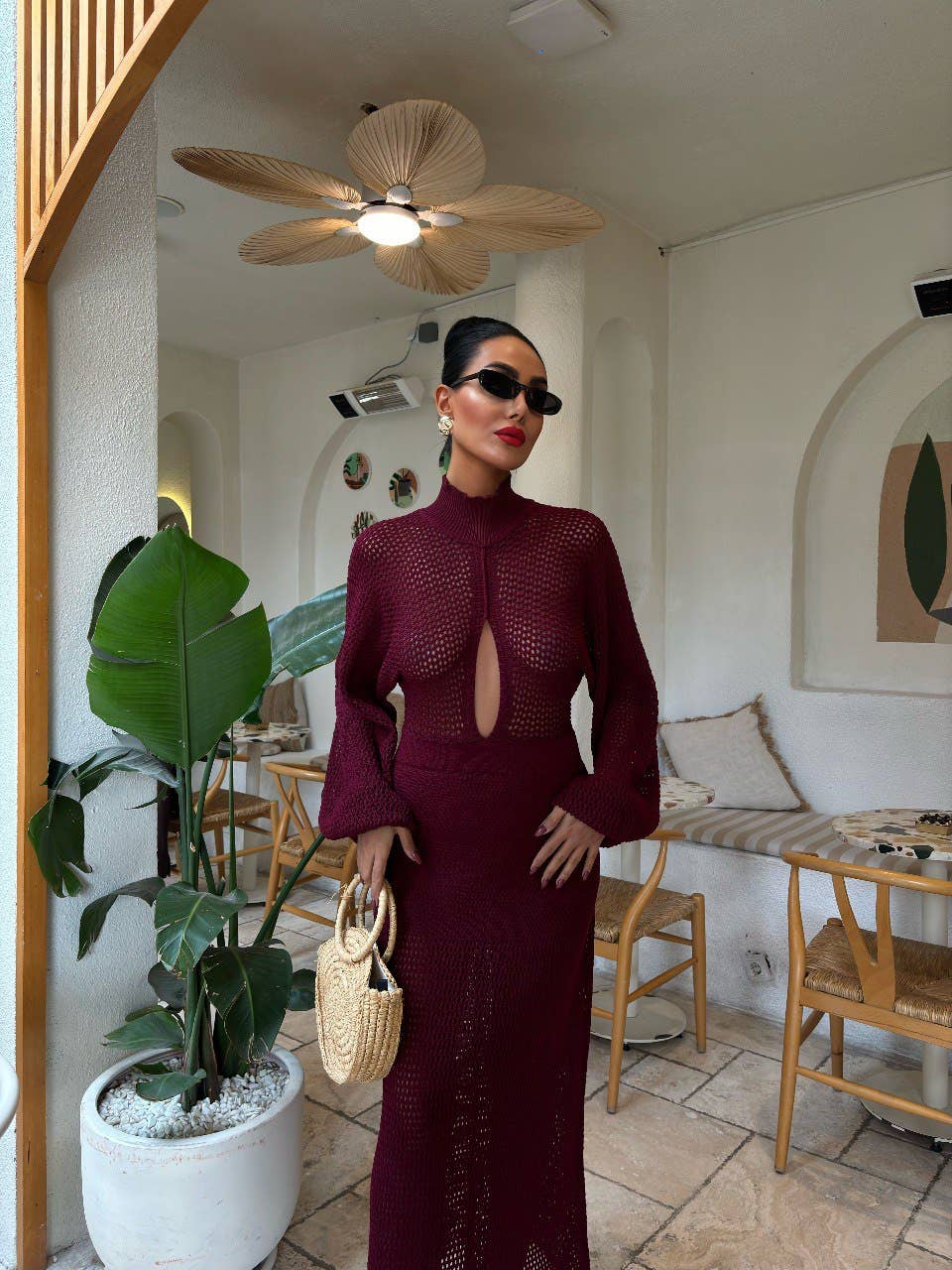 Design company-Fatma Balkir - Vendita all'ingrosso Vestito - Donna - Abito Lungo in Maglia con Scollo a V Profondo e Colletto Strutturato-boho10