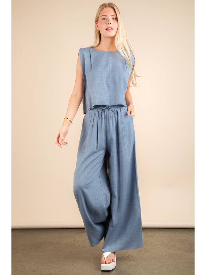 VERY J - Wholesale Top & Pant Set (NOT Loungewear) - Women's - NT12090SET-Solid Woven Top & Pants Set