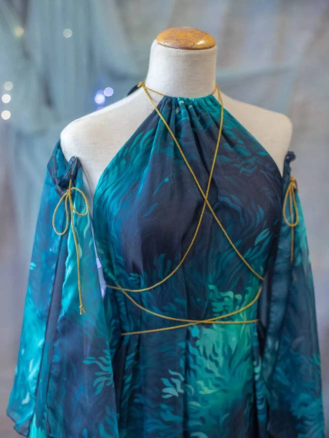 Costurero Real – Engroshandel Kjole - Dame – Havfrue Halter kjole blå grønne alger Kvinde chiffon kjole