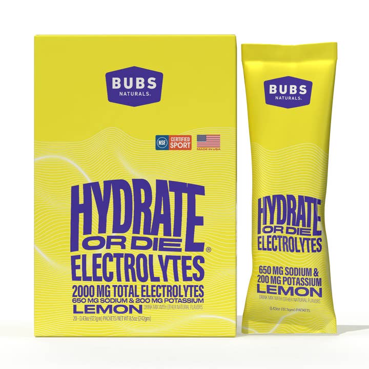 Hydrate or Die Electrolyte | Lemon 20 count for wholesale by BUBS Naturals