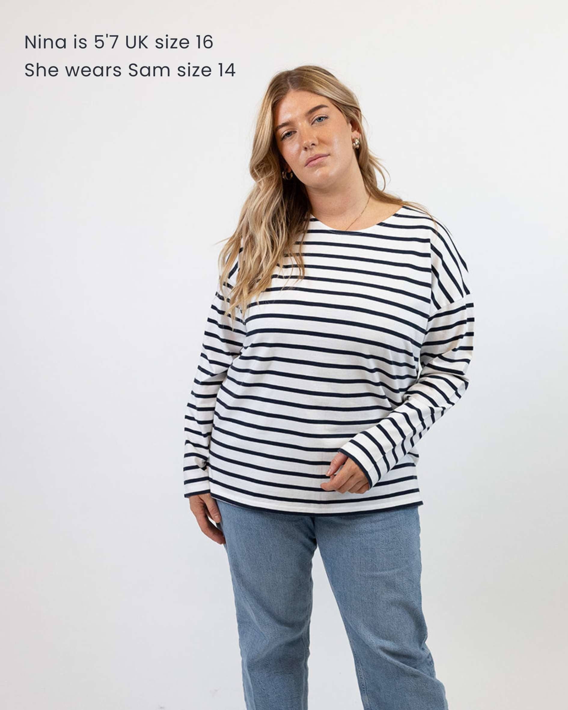 Ivy – wholesale T-shirt – women's – Sam Midweight Organic Cotton Navy Breton T-Shirt6