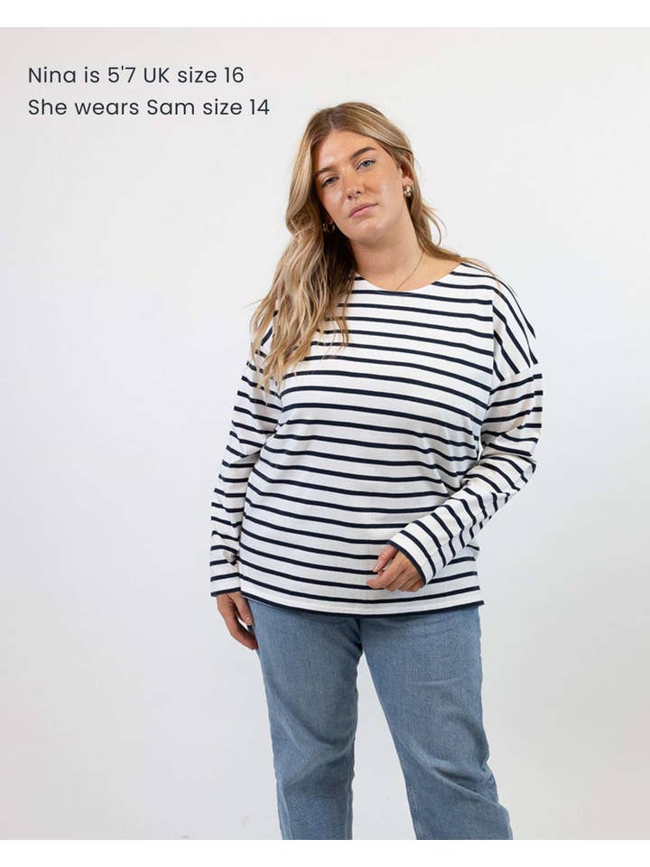 Ivy – wholesale T-shirt – women's – Sam Midweight Organic Cotton Navy Breton T-Shirt6