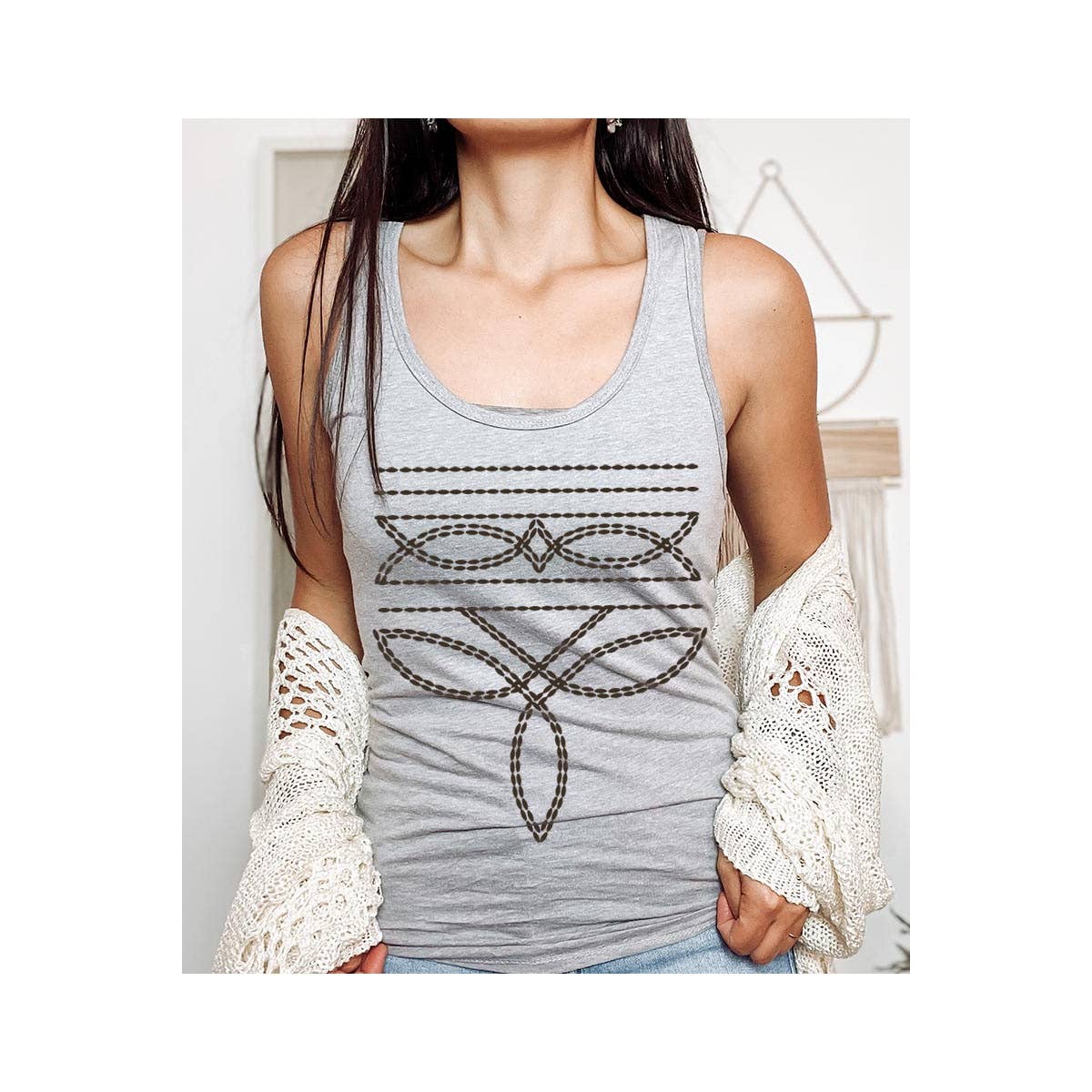 COLORBEAR - Wholesale Tank Top - Women's - Western Boot Stitch Graphic Racerback Tank Top3