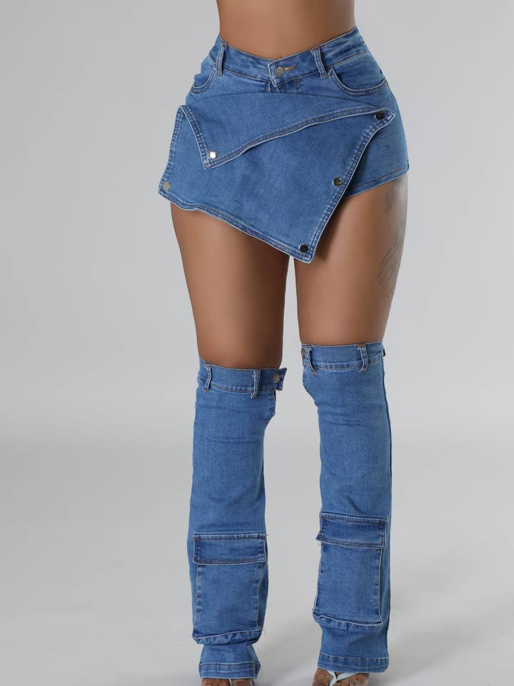 DENIM SKORT AND LEG WARMER SET for wholesale on Faire0