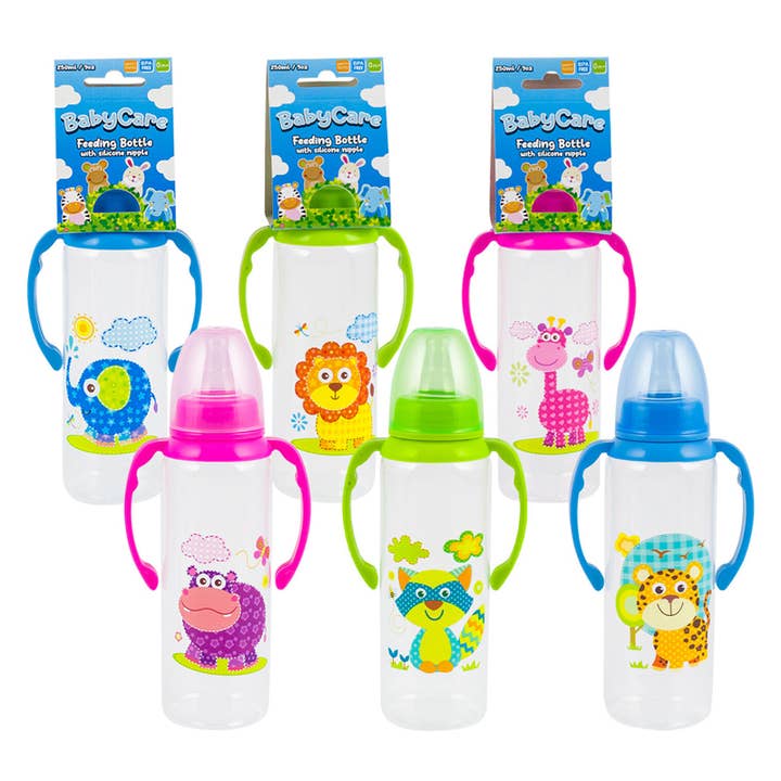 Deluxe Import Trading - Wholesale Baby bottle - Baby Feeding Bottle with Silicone Nipple with Handle - 9oz