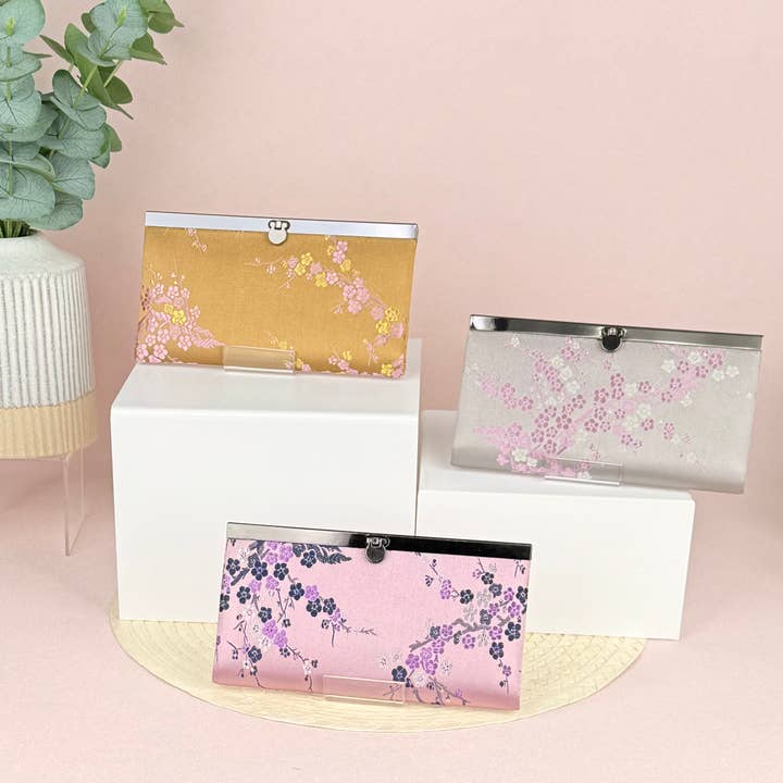 Cherry Blossom Brocade Wallet – Bi-Fold Clutch with Clasp for wholesale by Cathayana