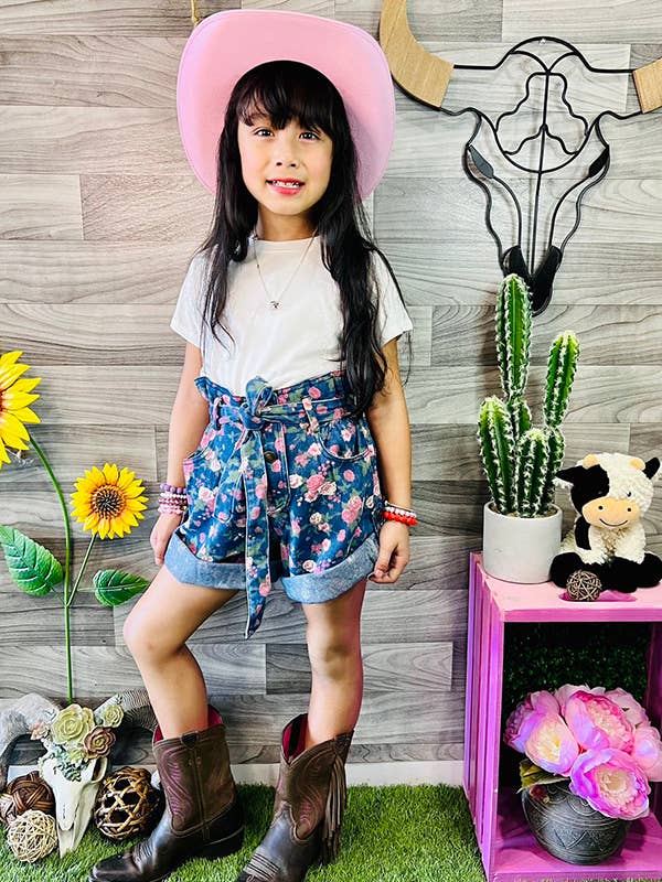 230131M Foral printed high waist girls denim shorts for wholesale by luluclothes