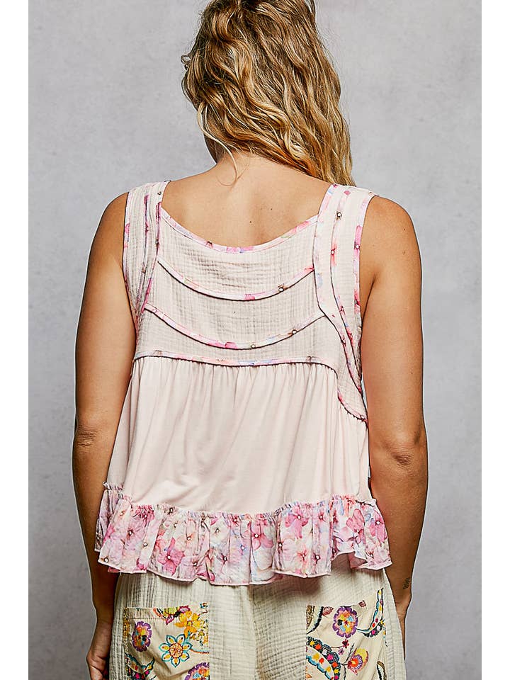 Pol Clothing - Wholesale Tank Top - Women's - Square Neck Soft POL Jersey Floral Trim Boho Tank Top13