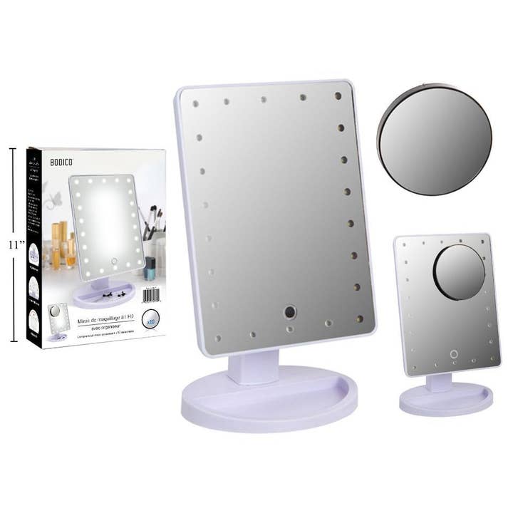 Bodico - Vente Miroir de maquillage - Bodico, Miroir de maquillage LED, avec 10x, 21,8x16,8, diamètre 8,5 cm