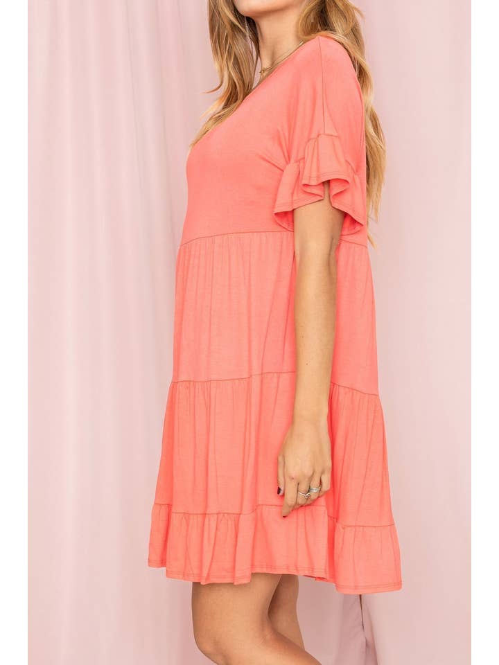 EG fashion - Vendita all'ingrosso Vestito - Donna - Abito longuette a tre strati con volant tinta unita10