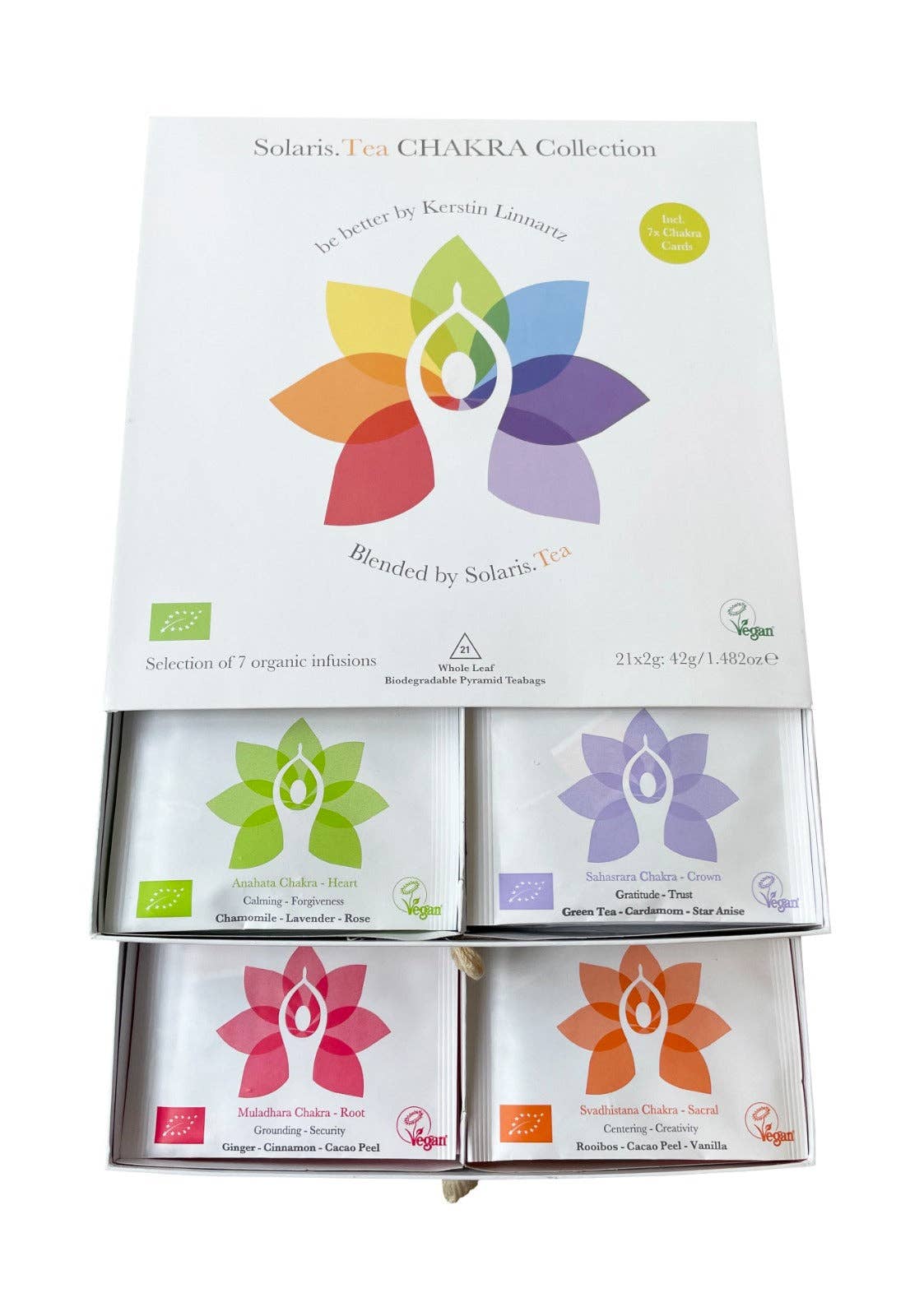 Solaris Tea / Good Earth Goods e.K. - Wholesale Tea Bags - CHAKRA Collection gift set - 21 biodegradable pyramid tea bags (individually wrapped), 42g1