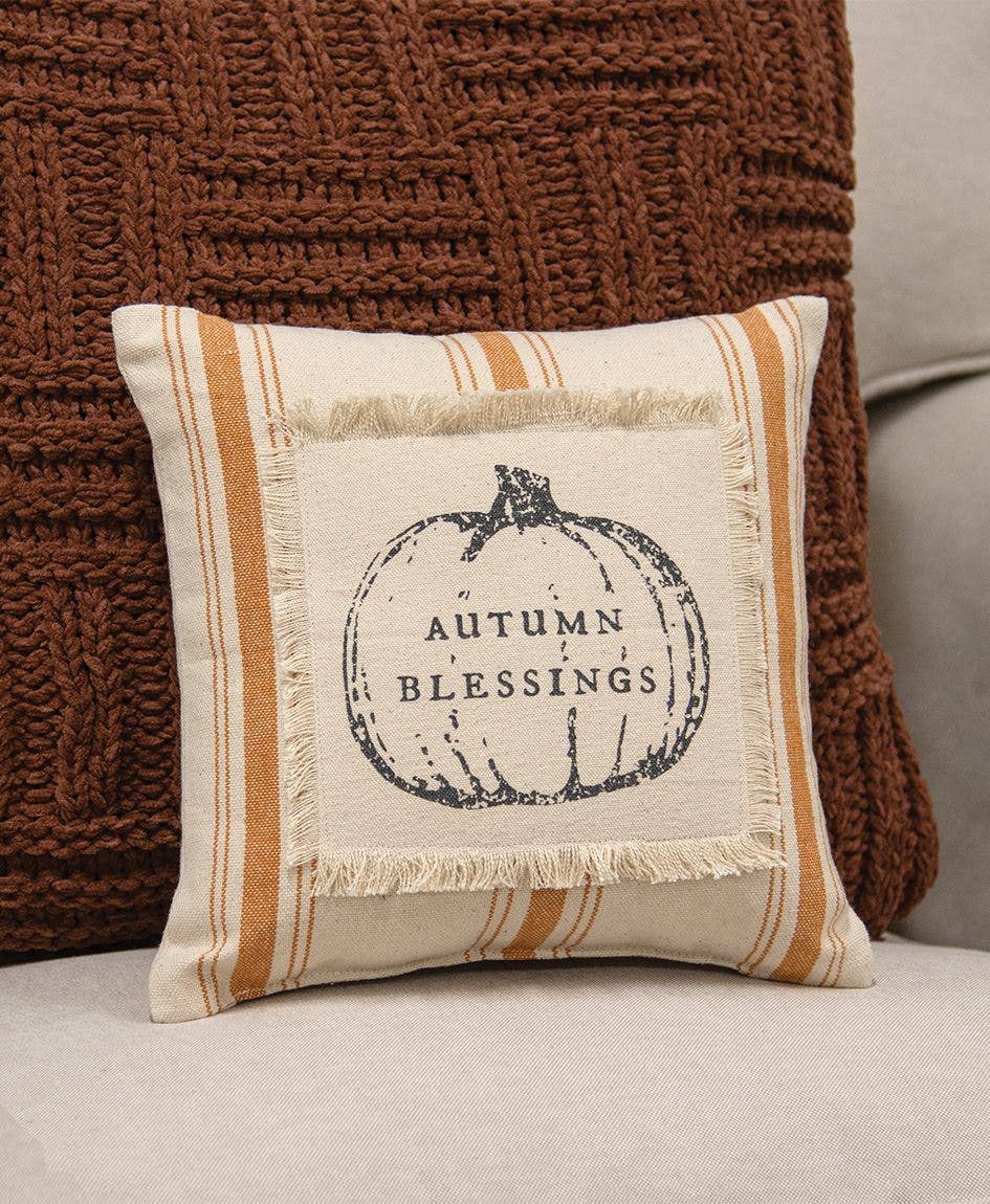 Col House Designs - Wholesale Throw/Decorative Pillow - Autumn Blessings Orange Ticking Stripe Pillow, 10" Sq.1