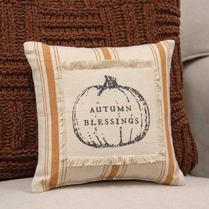 Col House Designs - Wholesale Throw/Decorative Pillow - Autumn Blessings Orange Ticking Stripe Pillow, 10" Sq.1
