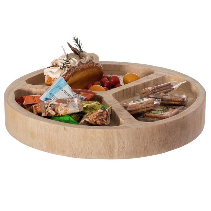 Quickway Imports - Wholesale Serving Tray - 3 Sectional Round Snack Tray for Dining Table and Kitchen