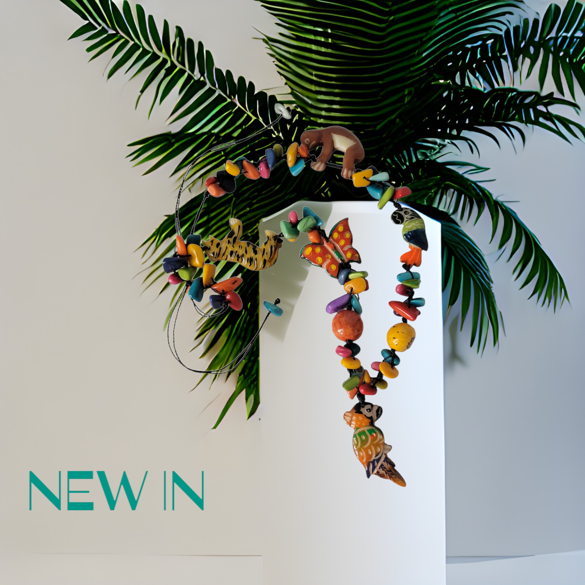 Organic jewelry by Allie – Colar pingente/pendente por atacado – Colar fauna e papagaios de selva da floresta tropical8