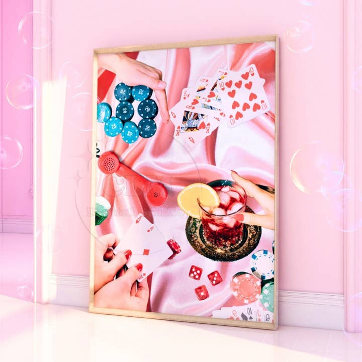 Women Poker Night Playing Cards Cocktails Wall Art Prints for wholesale by CLM Creative Studio